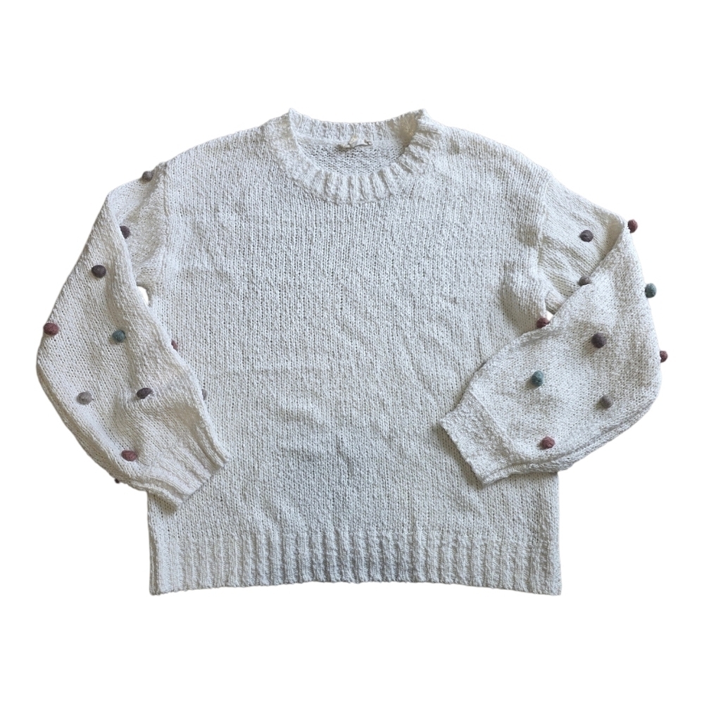 Ee Some Ivory Relaxed Sweater with Pom Pom Details S
